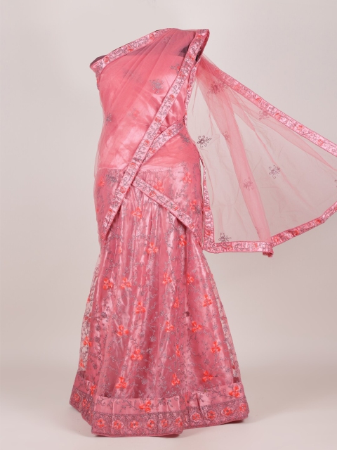 

Pothys Pink Embroidered Unstitched Half Saree