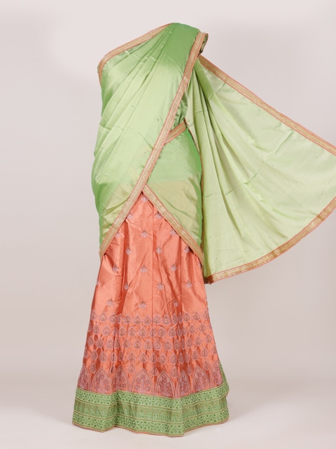 

Pothys Women Green & Rust Embroidered Semi-Stitched Half Saree