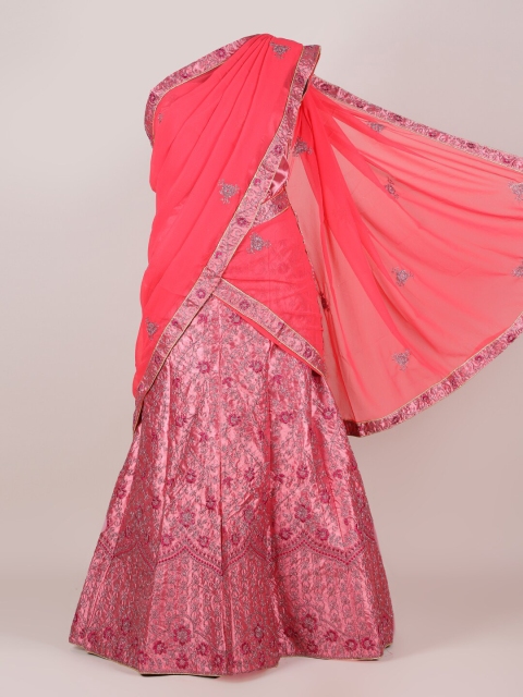 

Pothys Pink Embellished Unstitched Lehenga & Blouse With Dupatta