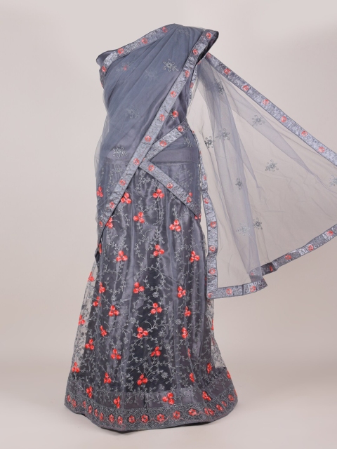 

Pothys Grey Embroidered Unstitched Half Saree