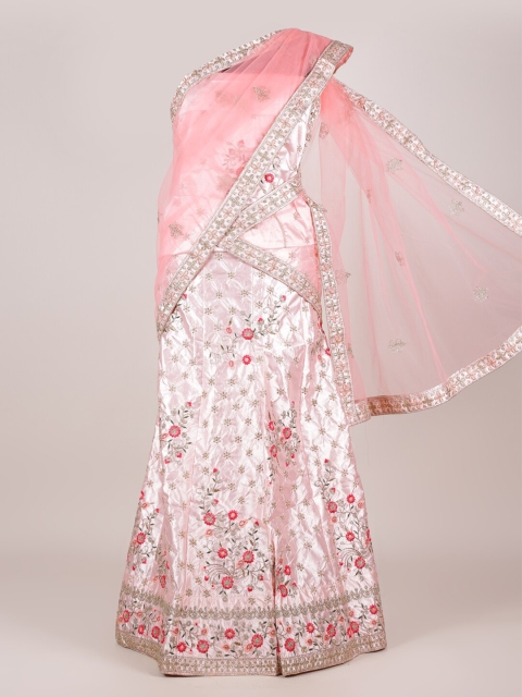 

Pothys Women Pink Embroidered Semi-Stitched Half Saree