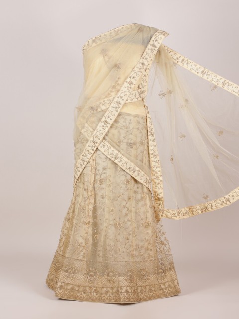 

Pothys Cream-Coloured Embroidered Beads and Stones Unstitched Lehenga & Blouse With Dupatta