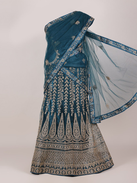 

Pothys Blue & Gold-Toned Embellished Unstitched Half Saree