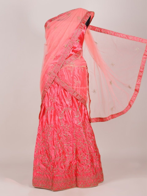 

Pothys Women Pink Embroidered Semi-Stitched Half Saree, Peach