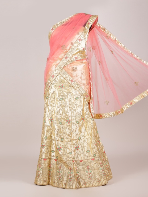 

Pothys Pink & Gold-Toned Embroidered Semi-Stitched Half Saree