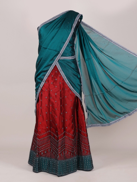 

Pothys Green & Rust Unstitched Half Saree