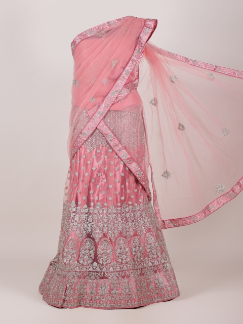 

Pothys Women Pink Embroidered Semi-Stitched Half Saree
