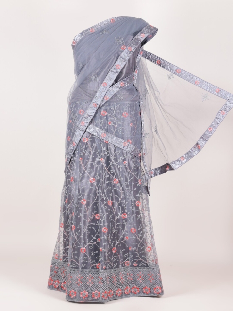

Pothys Grey Embroidered Unstitched Lehenga & Blouse With Dupatta