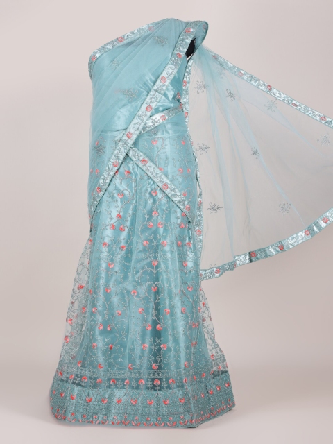 

Pothys Blue & Pink Embroidered Unstitched Lehenga & Blouse With Dupatta
