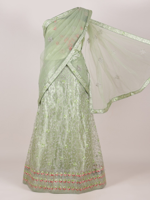 

Pothys Green Embellished Unstitched Lehenga & Blouse With Dupatta