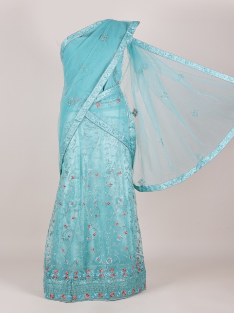 

Pothys Blue Embroidered Unstitched Lehenga With Blouse & Dupatta