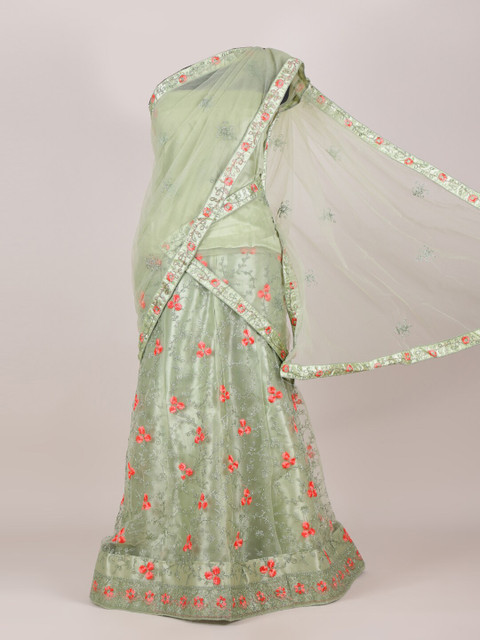 

Pothys Green Embroidered Unstitched Lehenga & Blouse With Dupatta