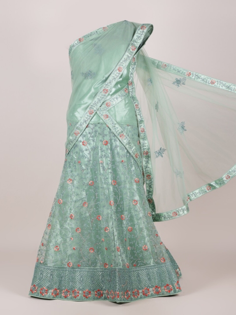 

Pothys Green Embroidered Unstitched Half Saree