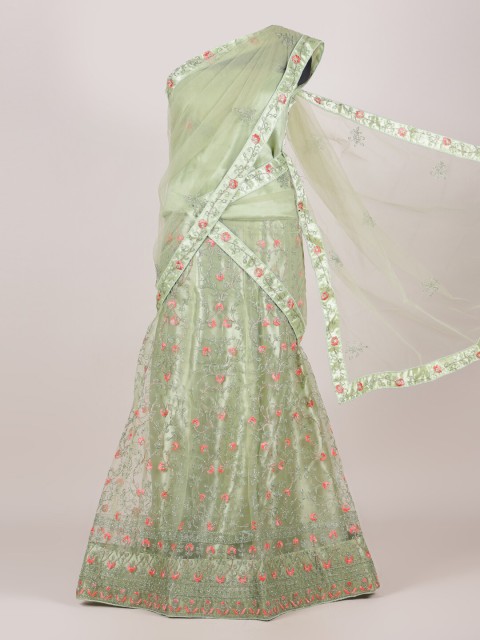 

Pothys Green Embroidered Beads and Stones Unstitched Lehenga & Blouse With Dupatta