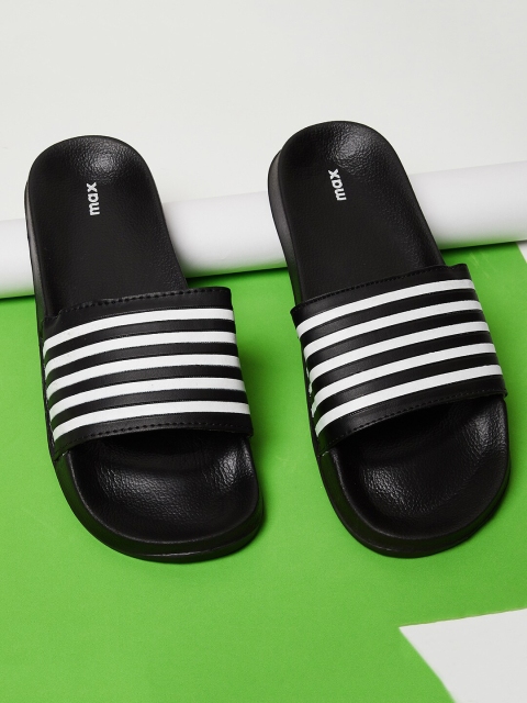

max Men Black & White Striped Sliders
