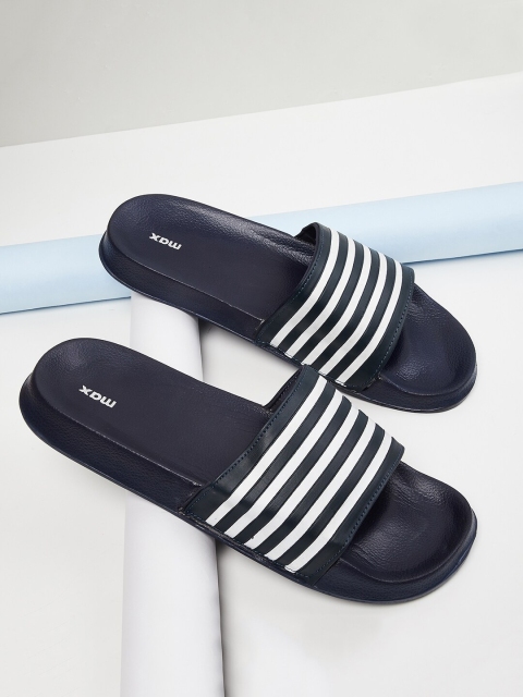 

max Men Navy Blue & White PU Clogs Sandals