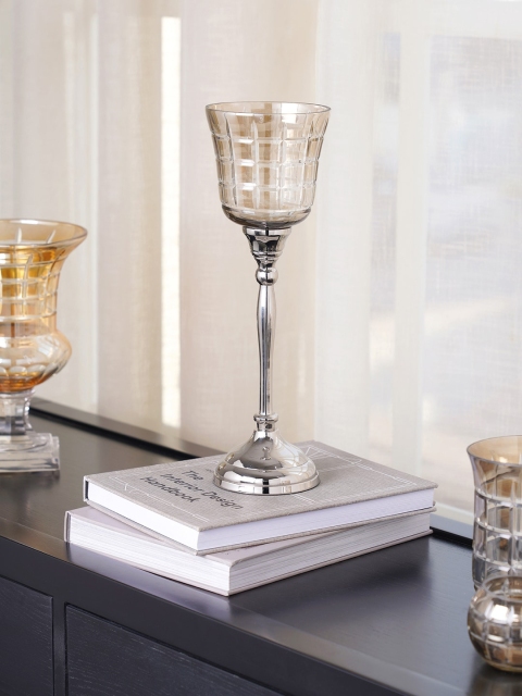 

Pure Home and Living Silver-Toned & Brown Glass Festive Votive Holder
