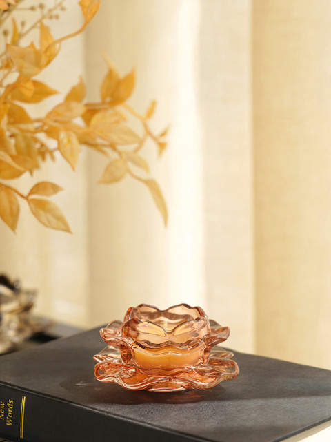 

Pure Home and Living Set Of 4 Pink Blush Glass Floret Tea Light Candle Holders