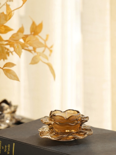 

Pure Home and Living Set Of 4 Brown Glass Floret Tea Light Holder