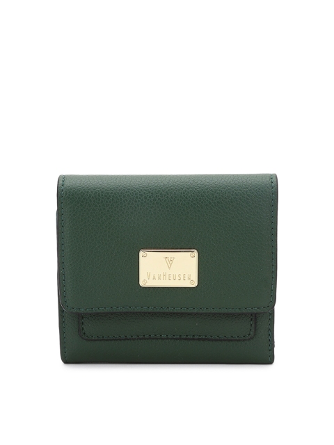 

Van Heusen Woman Women Green & Gold-Toned Textured Three Fold Wallet