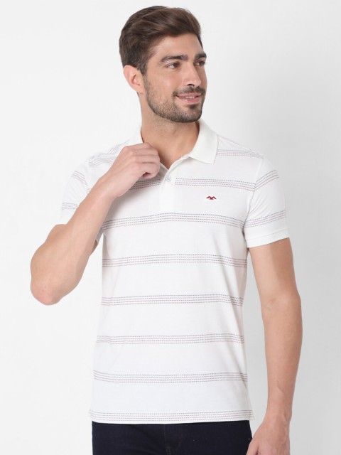 

Mufti Men White Striped Polo Collar Slim Fit T-shirt