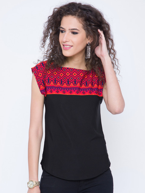 

Tokyo Talkies Black Top with Printed Detail
