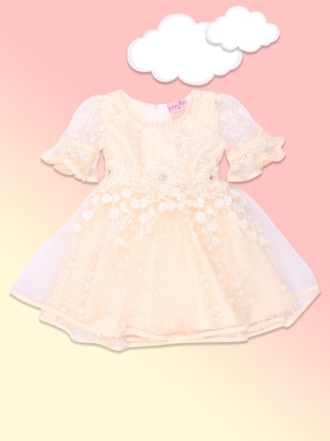 

CUTECUMBER Cream-Coloured Applique Net Dress