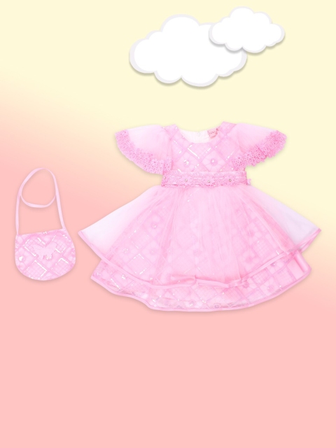 

CUTECUMBER Pink Applique Net Dress