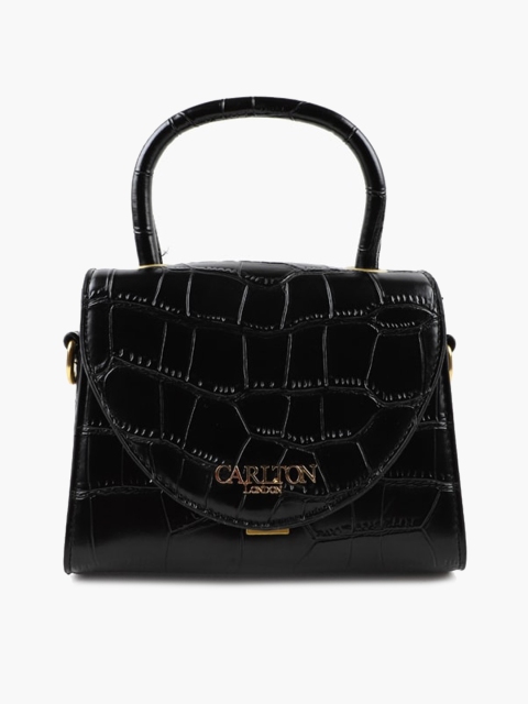 

Carlton London Black Animal Textured Structured Satchel