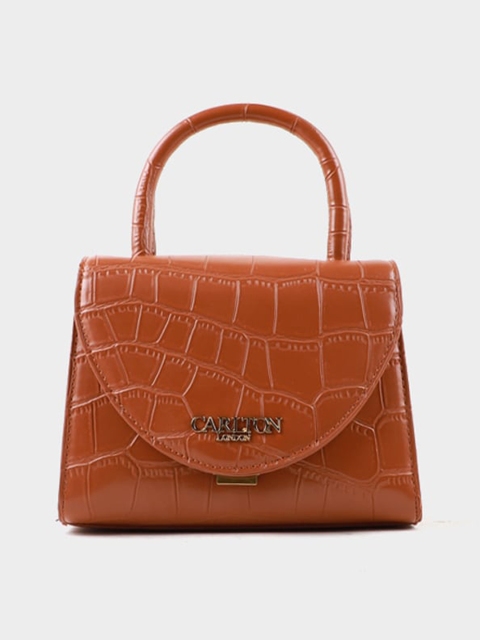 

Carlton London Brown Animal Textured Structured Satchel with Cut Work