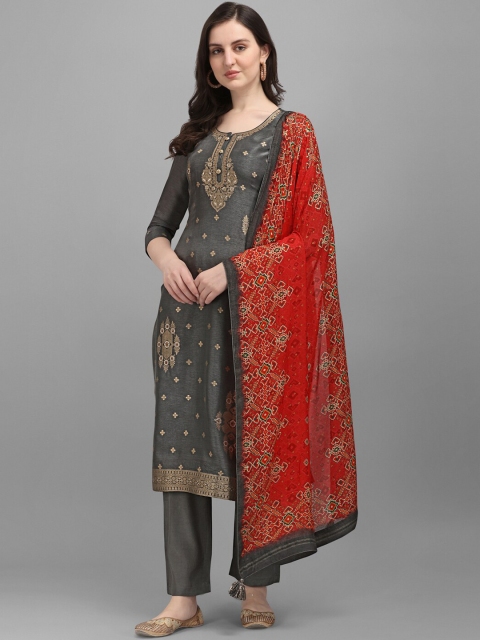 

Seerat Women Grey Ethnic Motifs Printed Pure Silk Kurta with Palazzos