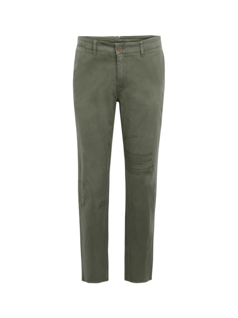 

SERGE BLANCO Men Cotton Olive Green Ripped Cotton Chinos Trousers