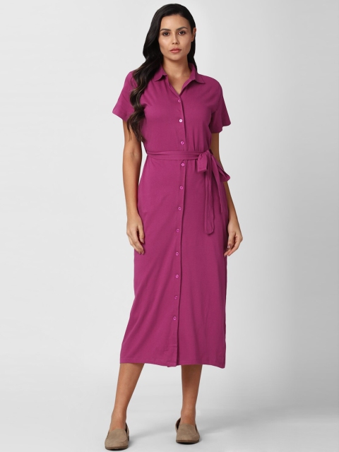 

Van Heusen Woman Women Purple Solid Cotton Shirt Midi Dress