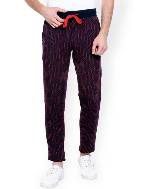 

AVOQ Red & Navy Patterned Smart Fit Track Pants