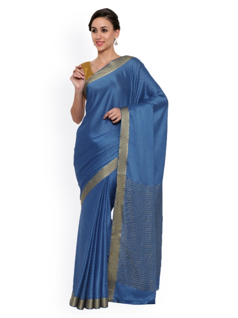 

MIMOSA Blue Kanjeevaram Style Crepe & Art Silk Traditional Saree