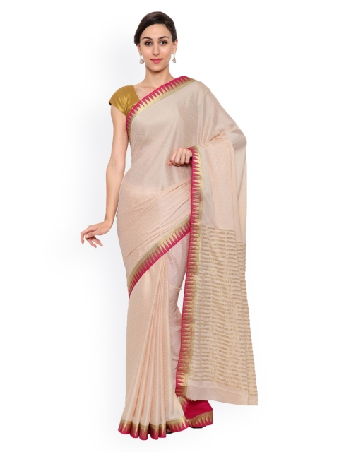 

MIMOSA Beige Kanjeevaram Style Crepe & Art Silk Traditional Saree
