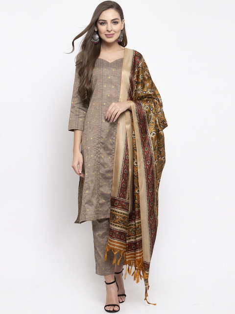 

Jompers Women Grey Ethnic Motifs Printed Layered Kurti with Trousers & With Dupatta