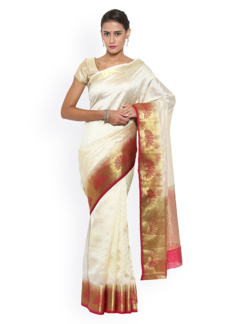 

MIMOSA Off-White Kanjeevaram Style Tussar & Art Silk Traditional Saree