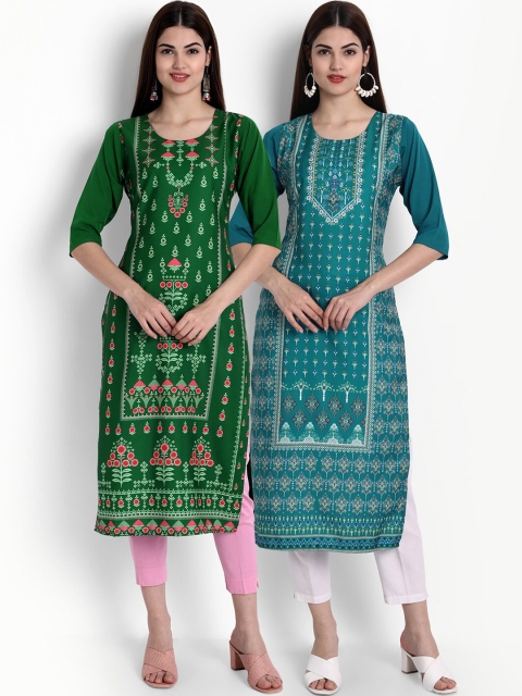 

Ethnic basket Women Multicoloured Set of 2 Ethnic Motifs Printed Crepe Kurta, Multi