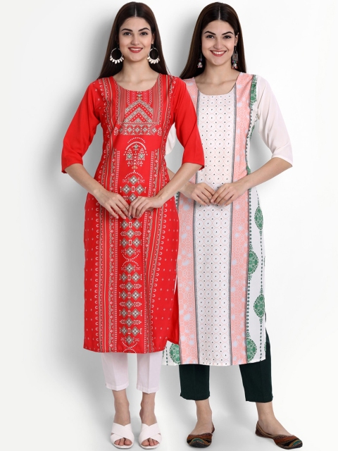 

Ethnic basket Women Pack Of 2 Multicoloured Ethnic Motifs Printed Crepe Kurta, Multi