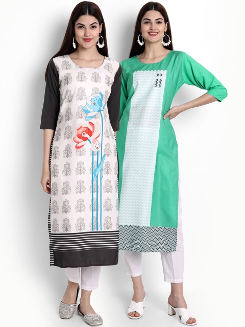 

Ethnic basket Women Pack of 2 Ethnic Motifs Printed Crepe Kurta, Green