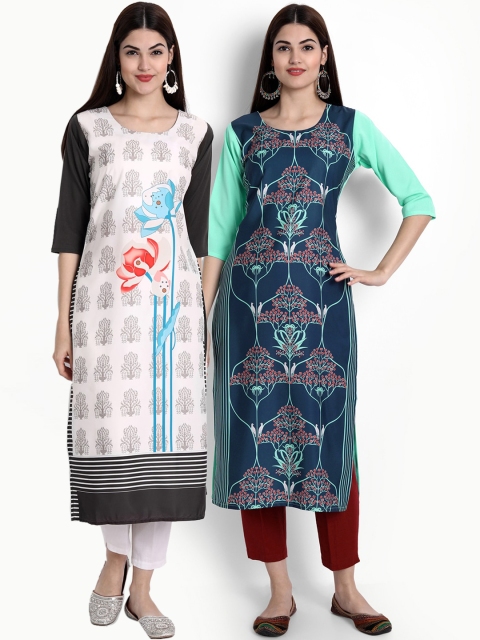 

Ethnic basket Women Multicoloured Pack Of 2 Ethnic Motifs Printed Crepe Kurta, Multi