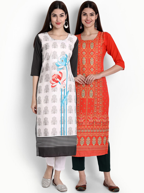 

Ethnic basket Women Pack of 2 Multicoloured Ethnic Motifs Printed Crepe Kurta, Multi