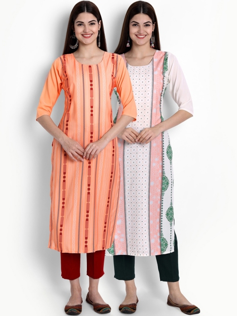 

Ethnic basket Women Pack of 2 Ethnic Motifs Printed Crepe Kurta, Peach