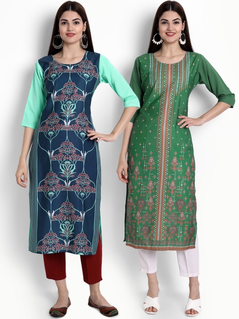 

Ethnic basket Women Pack Of 2 Multi Ethnic Motifs Printed Crepe Kurta