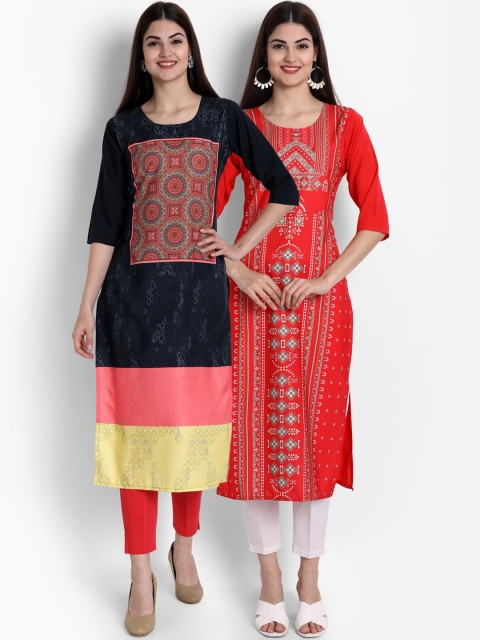 

Ethnic basket Pack of 2 Women Black & Red Ethnic Printed Crepe Kurta