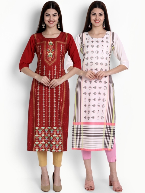 

Ethnic basket Women Pack of 2 Ethnic Motifs Printed Crepe Kurta, Maroon