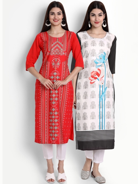 

Ethnic basket Women Pack of 2 Multicoloured Ethnic Motifs Printed Crepe Kurta, Multi