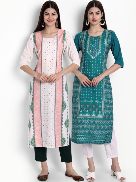 

Ethnic basket Women Pack of 2 Digital Printed Straight Kurtas, Pink