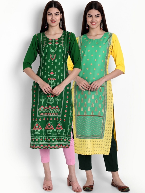 

Ethnic basket Pack of 2 Women Green & Yellow Ethnic Motifs Printed Crepe Kurta